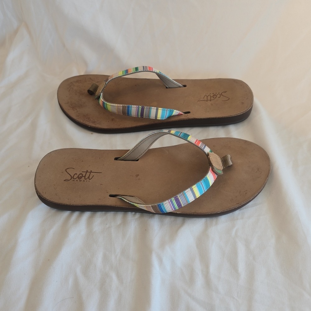 Scott Hawaii "Choose Aloha" Women's 11 Flip-flop Sandals Multicolor Woven Strap